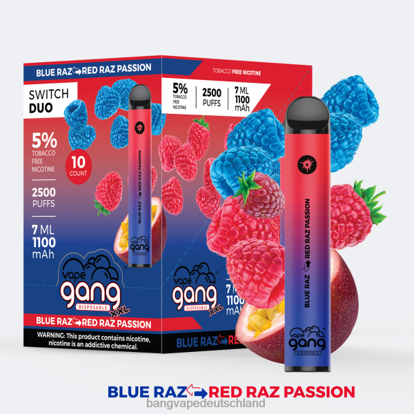 Bang Vape Deutschland - Vape Gang Switch Duo 2 Geschmacksrichtungen (10er-Packung) 2B2XN41 Blue Razz – Red Razz Leidenschaft