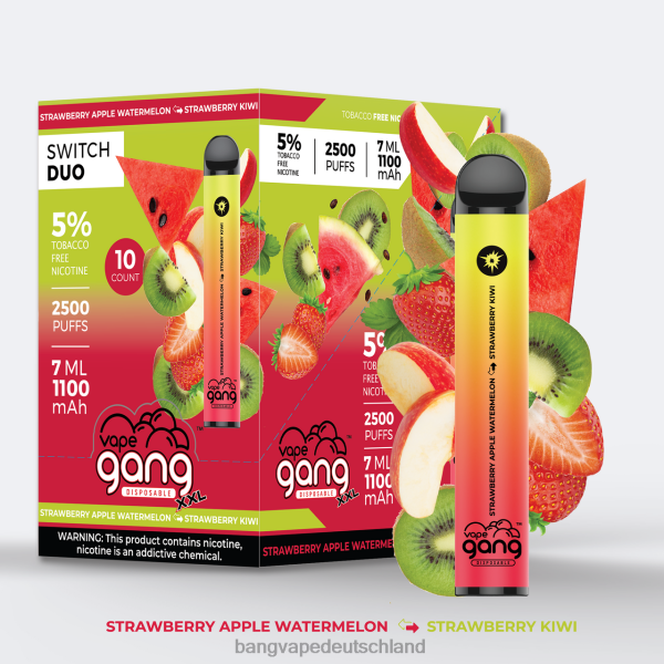 Vape Gang Flavors - Vape Gang Switch Duo 2 Geschmacksrichtungen (10er-Packung) 2B2XN45 Erdbeer-Apfel-Wassermelone - Erdbeer-Kiwi